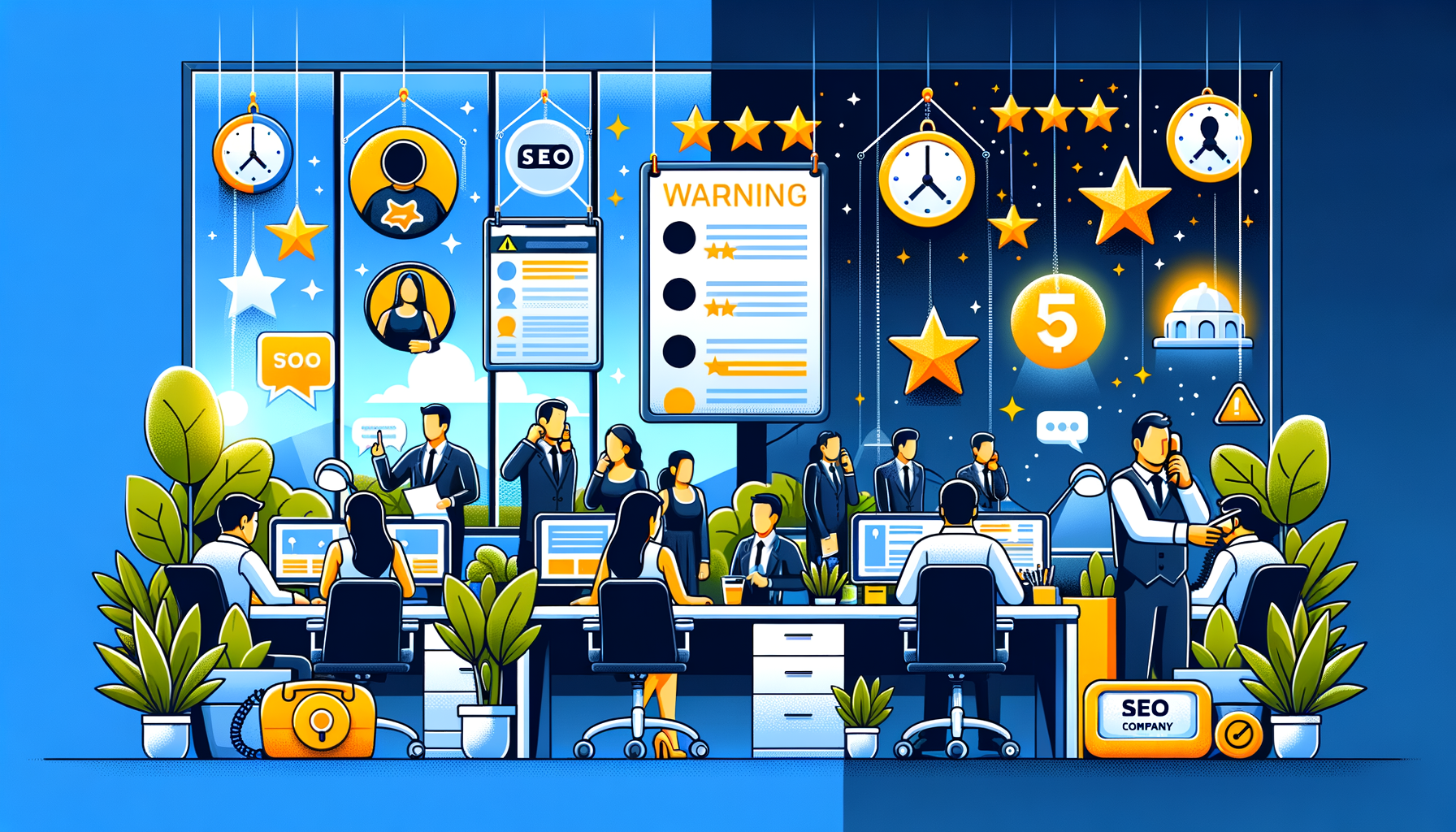 Comparison of legitimate SEO company vs questionable SEO agency warning signs